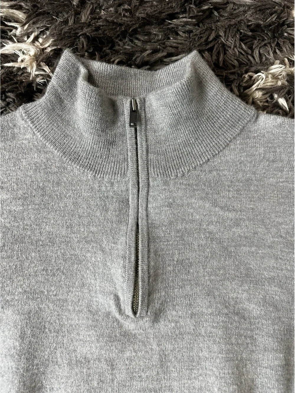 Christian Lacroix 100% Extrafine Merino Wool 1/4 Zip Sweater Gray Mens Medium